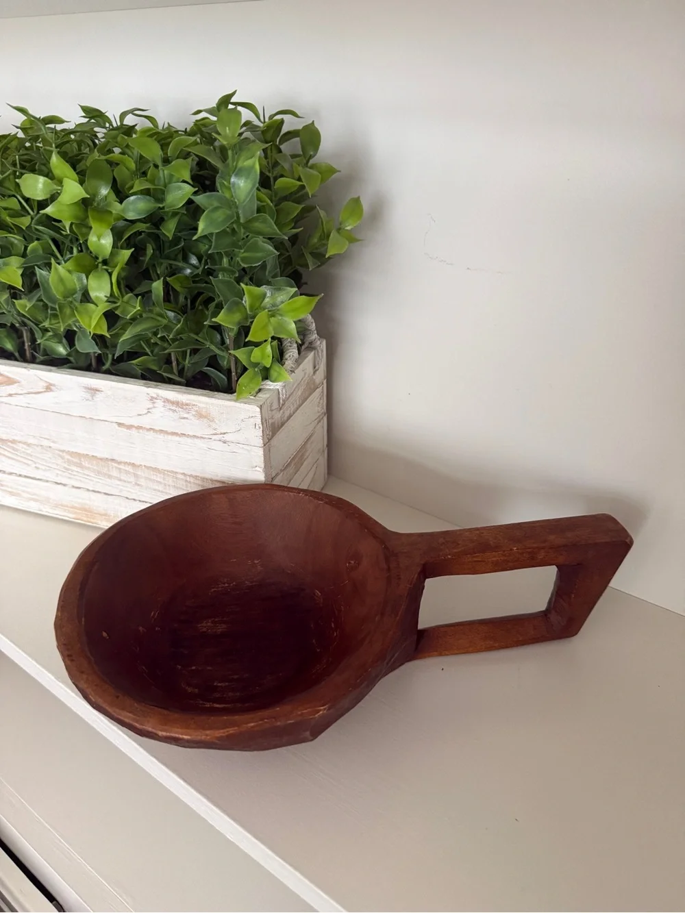 Primitive Wooden Dough Bowl With Handle Hand Carved Farmhouse Decor Vintage